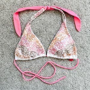 Victorias Secret White & Pink Sequin Bikini Top